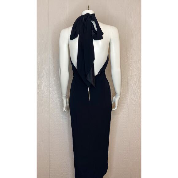BEC & BRIDGE 'Light The Sky' Black Chiffon Halter Bow Midi Dress US 2 NWT $315 - Picture 7 of 11